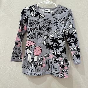 Paapii Grey & Pink Floral & Mushroom Long Sleeve Dress